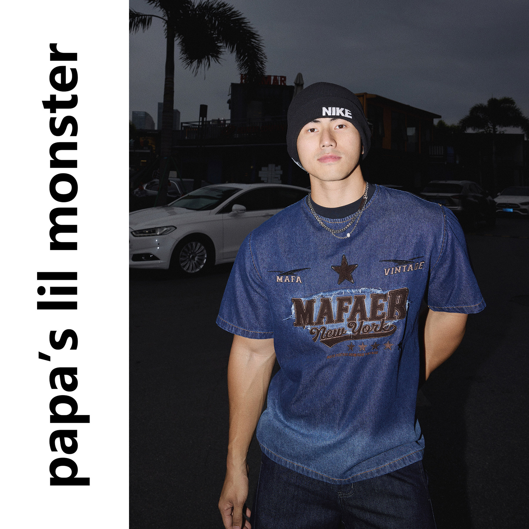 PAPASLILMONSTER【星标渐变】美式复古渐变雅痞刺绣街头T恤男