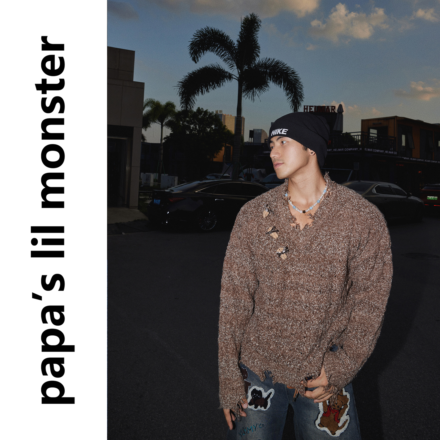 PAPASLILMONSTER【三只小熊】美式破洞毛衣男邋遢摇滚风上衣女