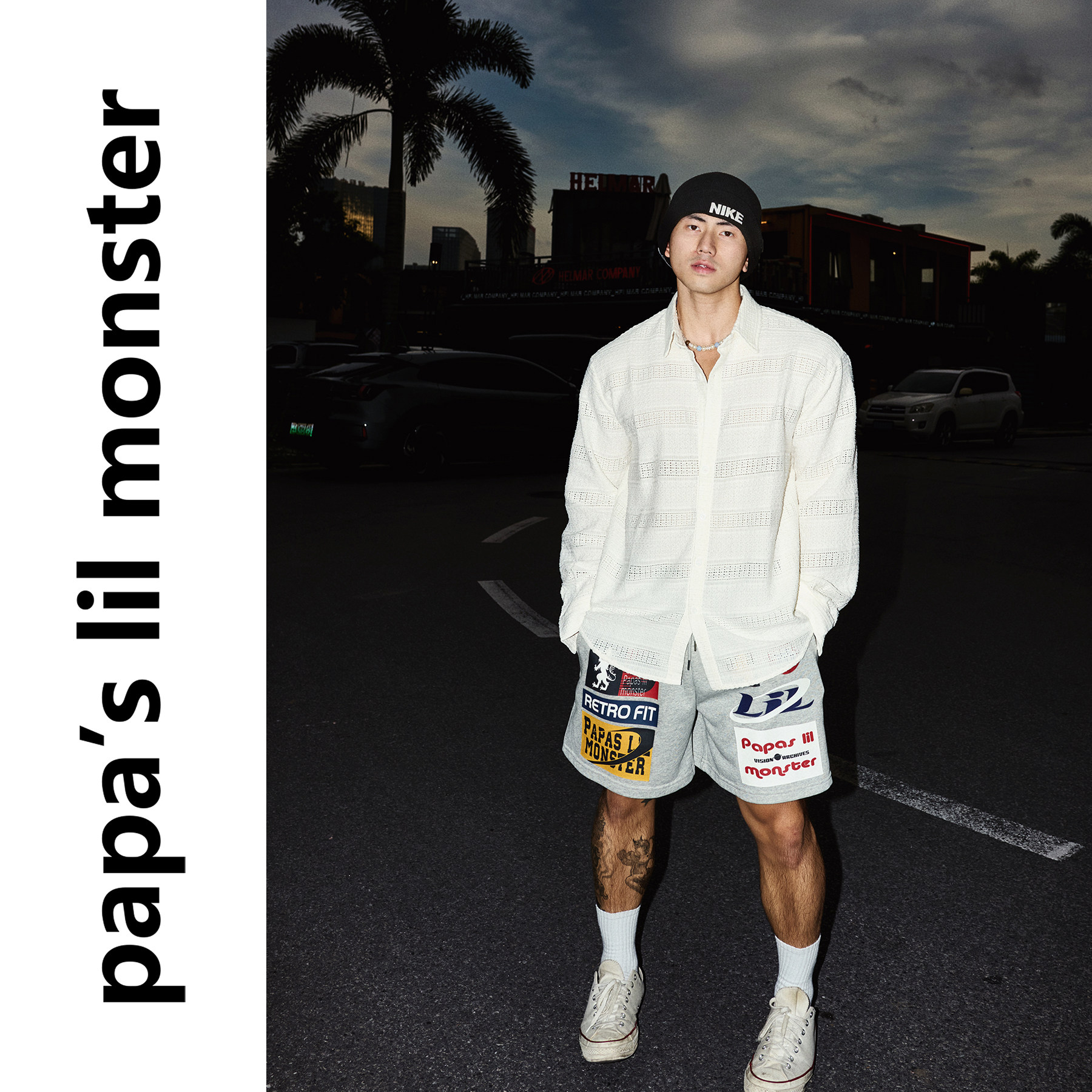 PAPASLILMONSTER 【自由自在】美式层次感横条镂空肌理翻领衬衫男