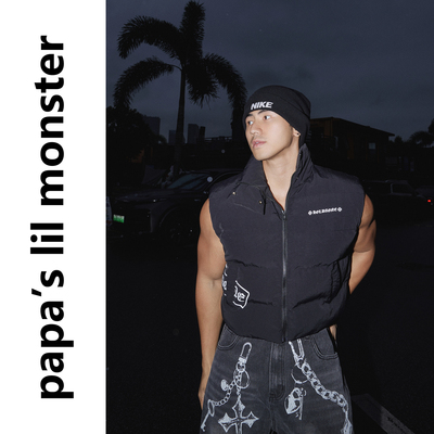 PAPASLILMONSTER 美式高级感印花设计无袖保暖叠穿马甲外套男女