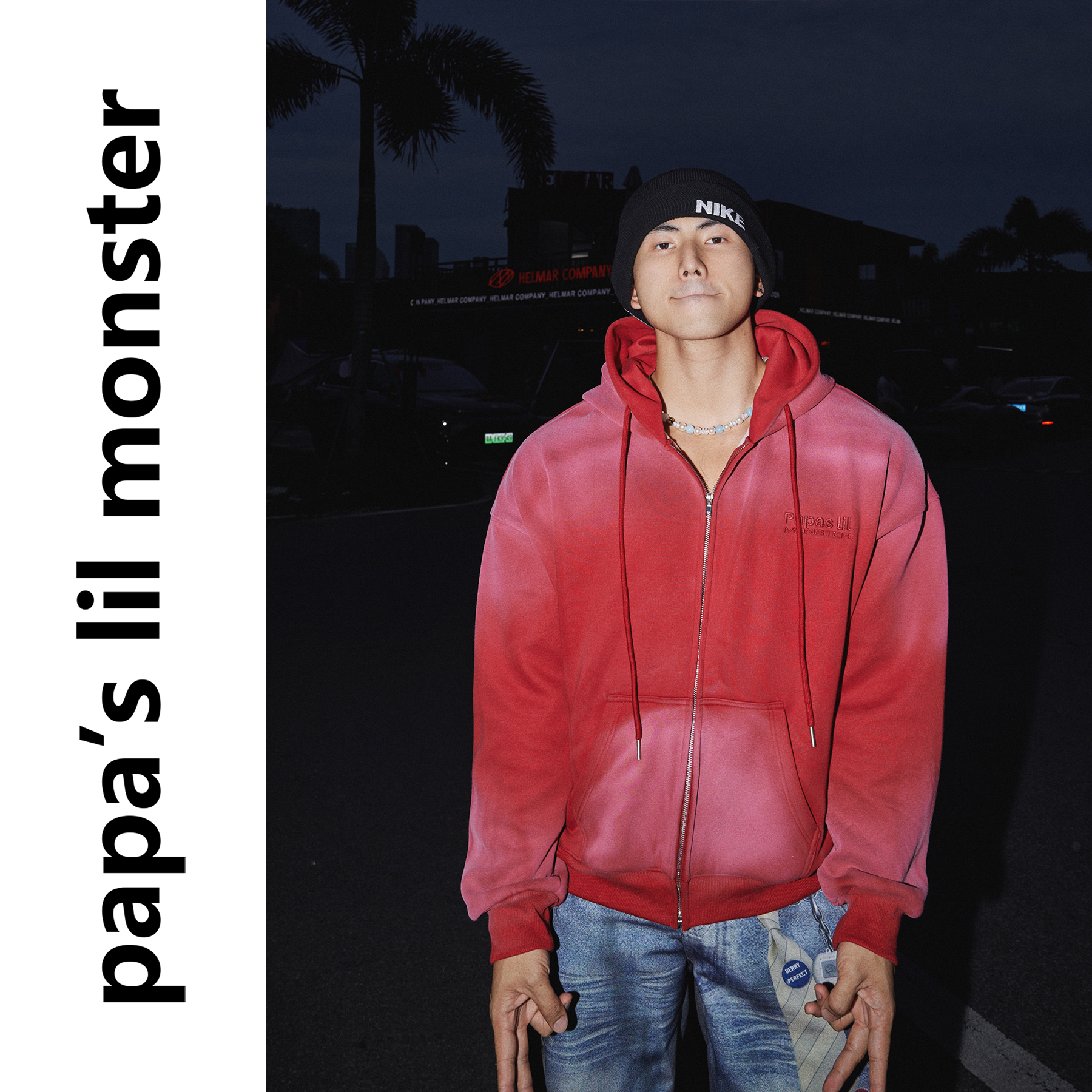 PAPASLILMONSTER【原创】美式重工渐变设计加绒加厚连帽卫衣外套