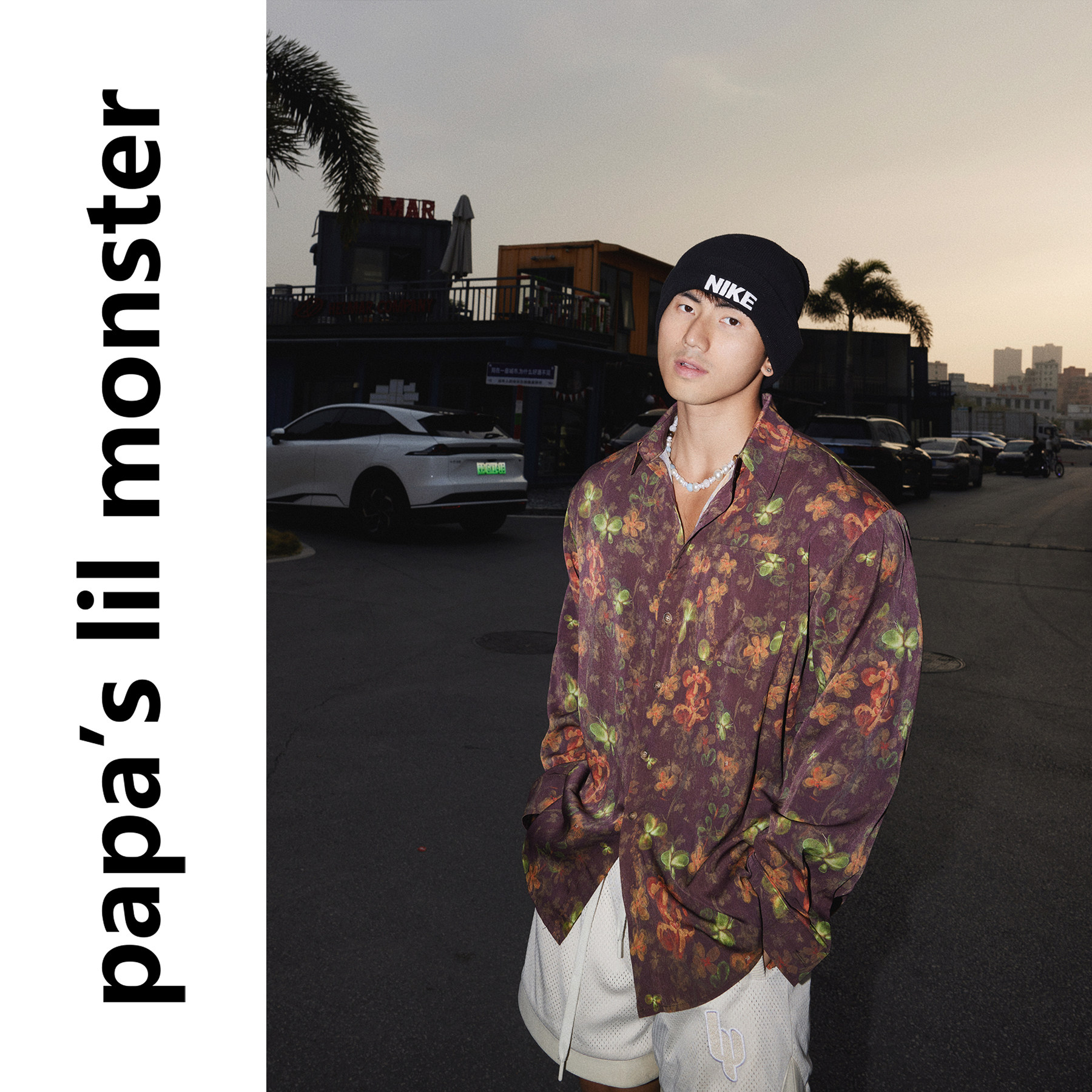 PAPASLILMONSTER【咖啡花园】美式复古满印花卉宽松长袖衬衫男