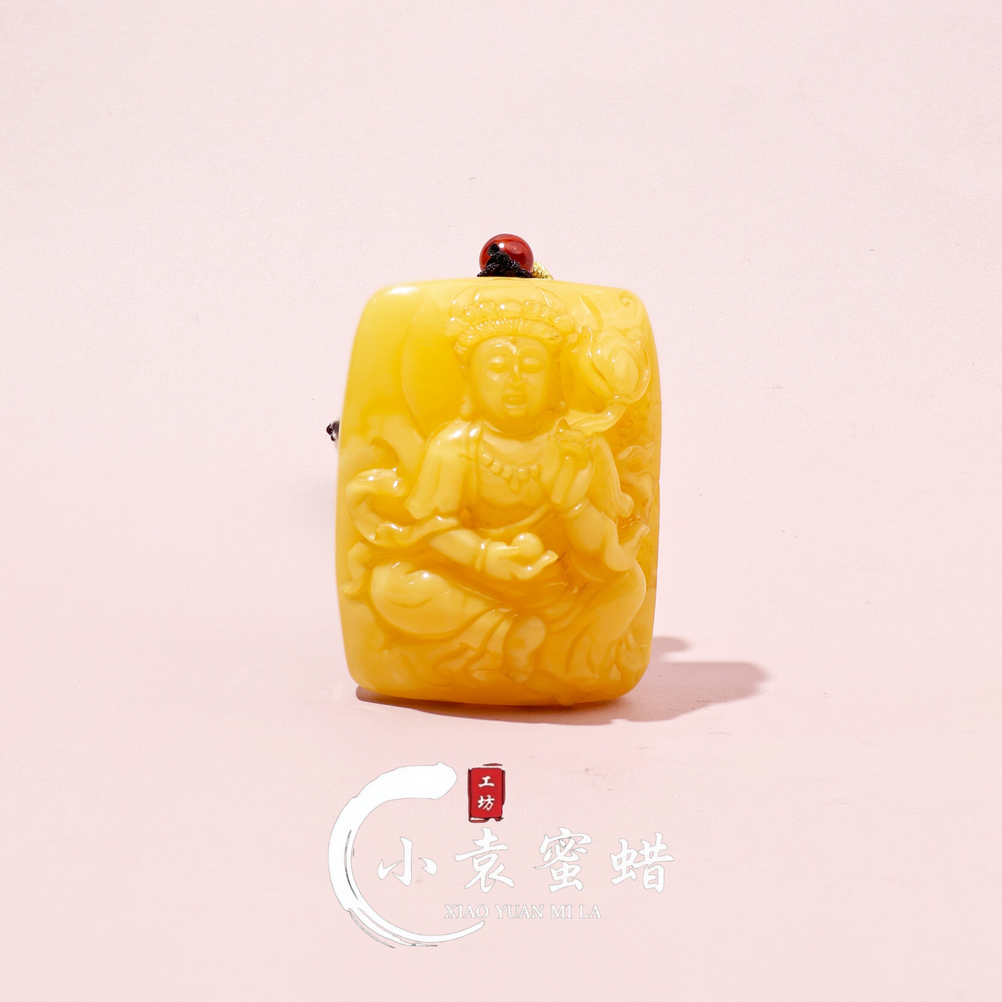 【一物一拍】天然蜜蜡吊坠郑精勇老师雕刻件观音作品鸡油黄挂坠