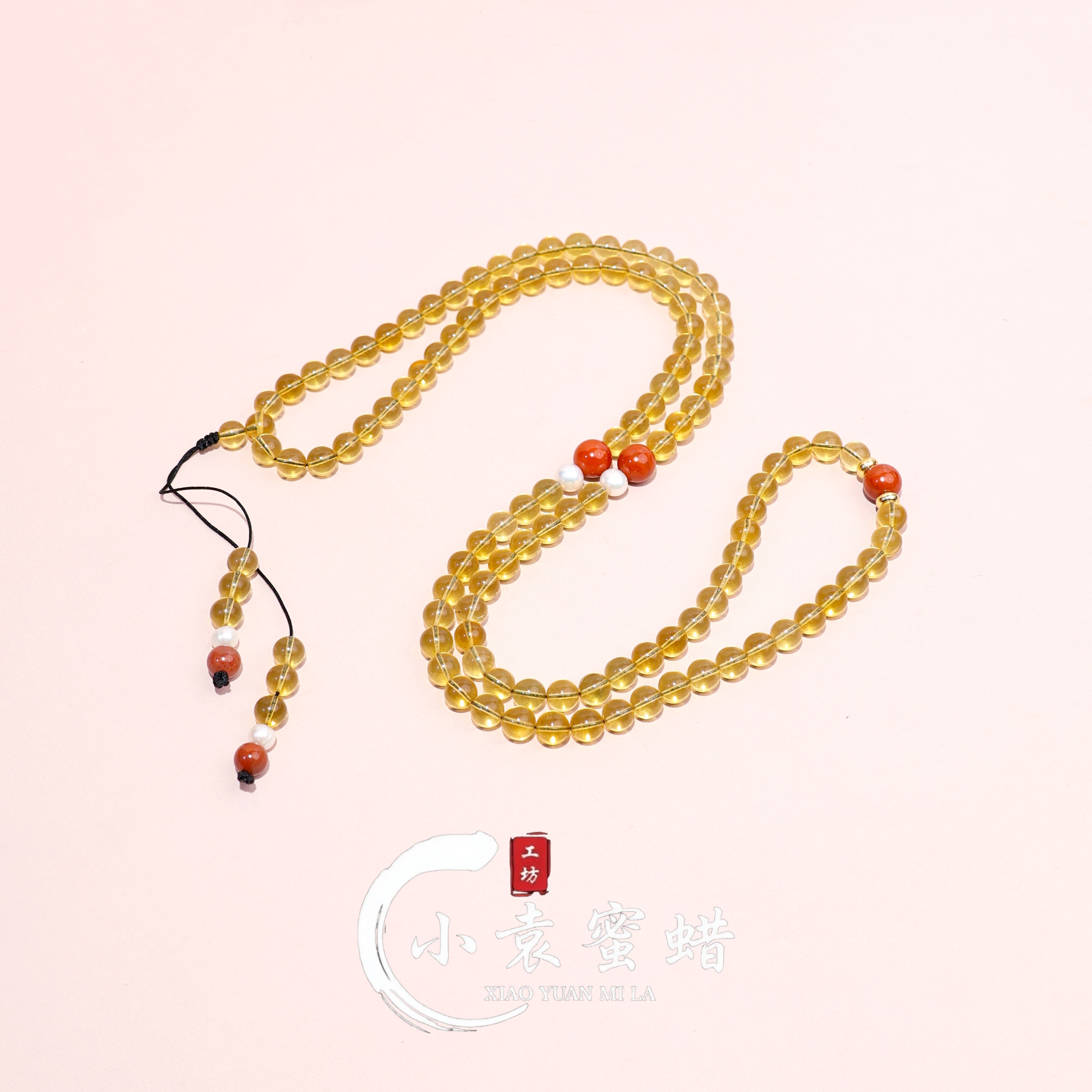 【一物一拍】天然琥珀蜜蜡多圈项链设计净水蓝珀圆珠108念珠7mm+