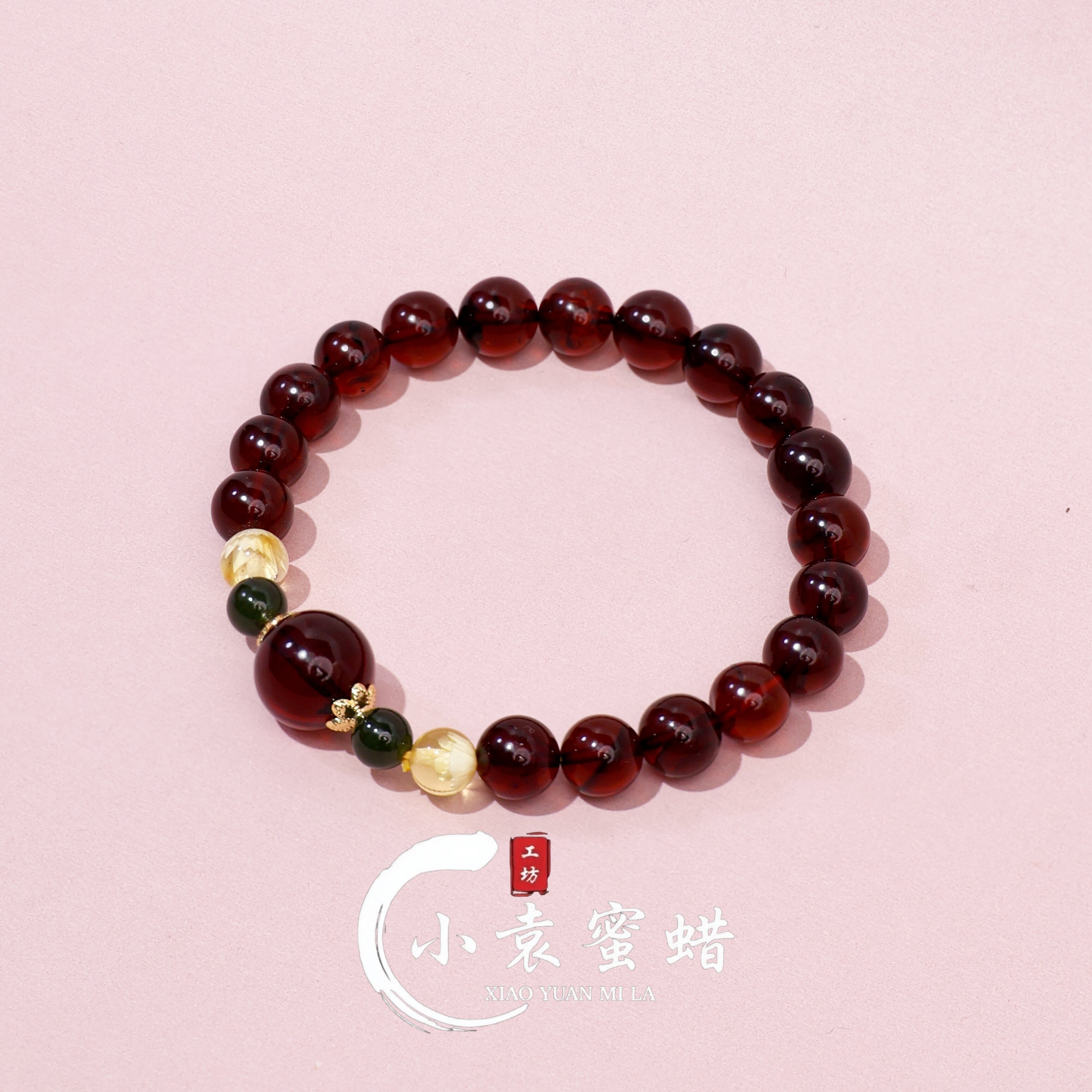 【小袁优荐】天然琥珀蜜蜡手串DIY设计款鸽血红血珀圆珠手链8mm+