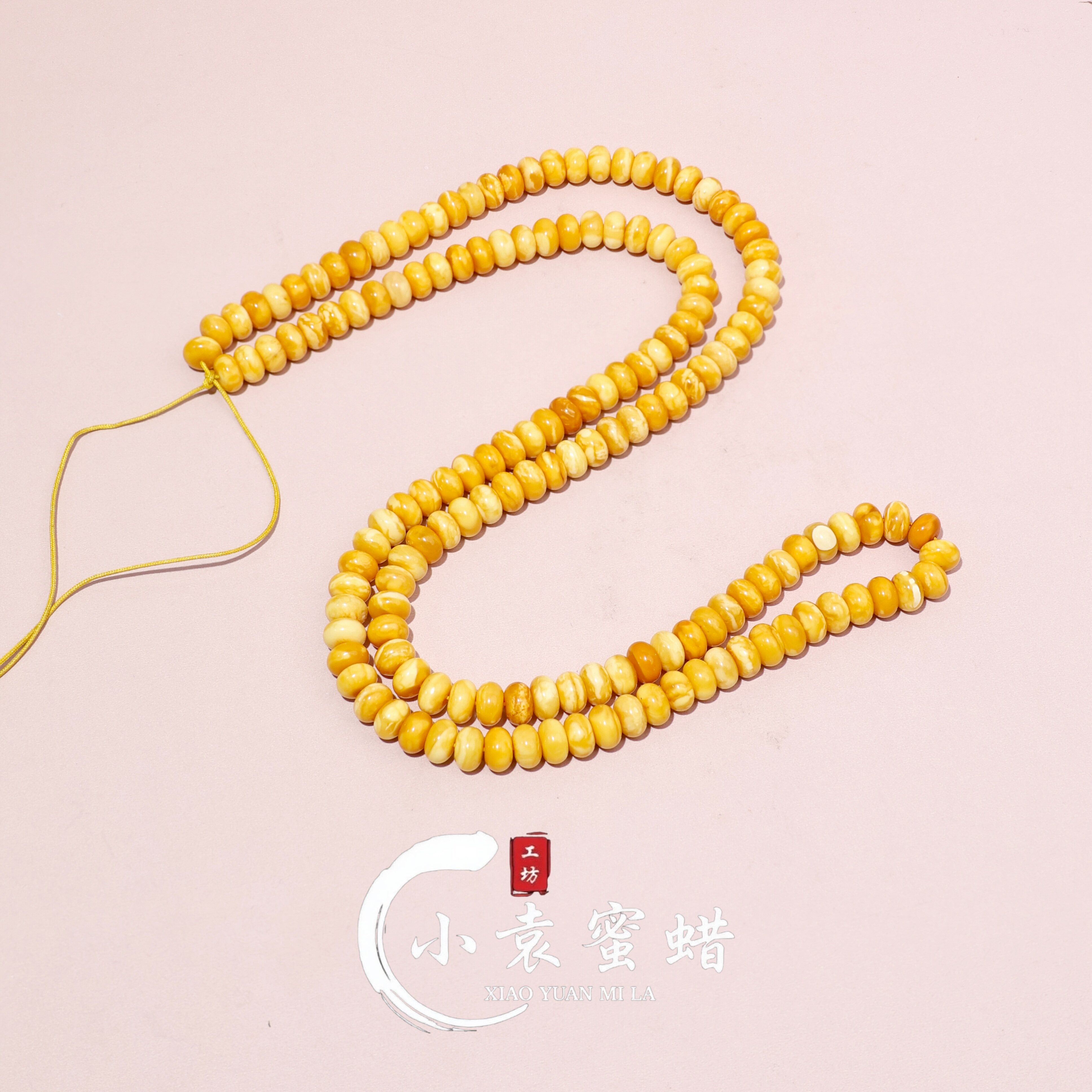 【一物一拍】天然原矿蜜蜡项链老蜜蜡妖瓷白花算盘珠8mm+长链