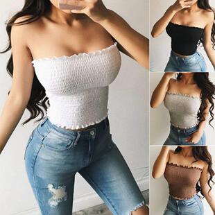 Women Sheering Boob Tube Tank Tops Lady Girls Strapless Band