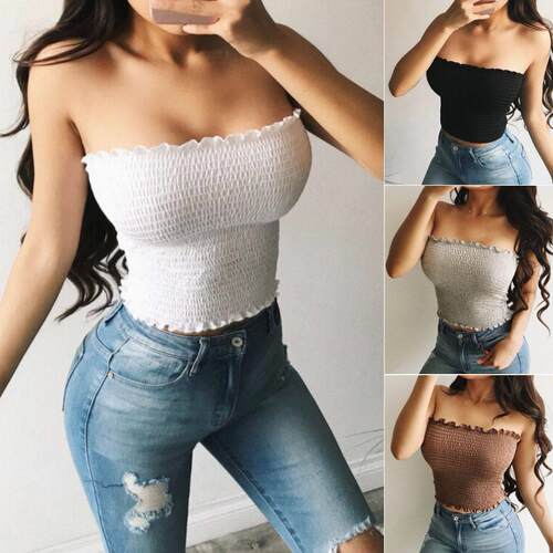 Women Sheering Boob Tube Tank Tops Lady Girls Strapless Band