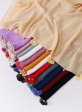 Solid Chiffon Scarf Thin Flower Shawl 纯色雪纺纱巾薄花朵披肩