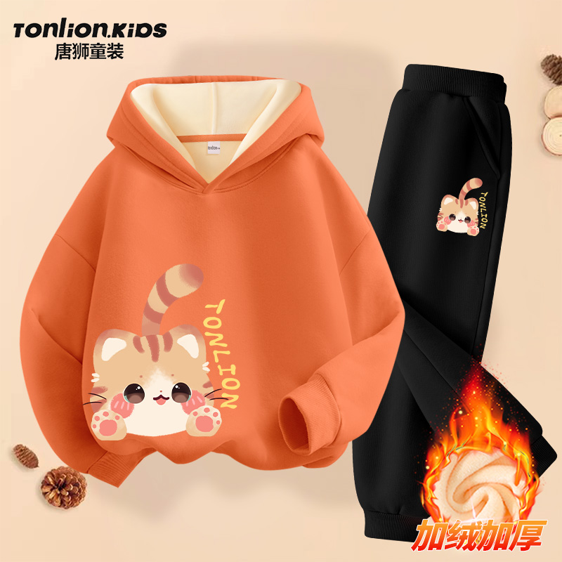 唐狮童装女童运动套装加绒运动裤