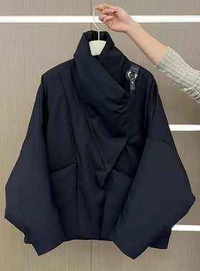 法式气质赫本风高级感加厚保暖黑色立领棉服外套女2024年新款冬季