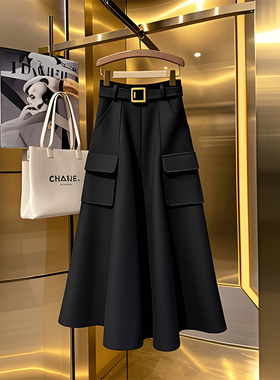 今年流行爆款黑色加厚半身裙女秋冬季高级感超好看气质a字中长裙