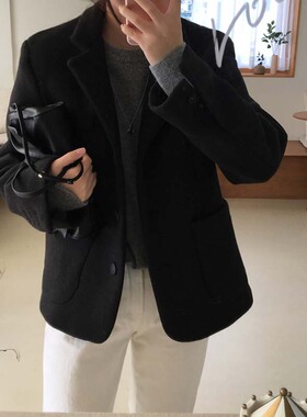 毛呢女款2025新款外套秋冬款韩系超好看小个子气质黑色长袖上衣