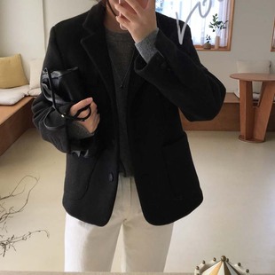 毛呢女款2025新款外套秋冬款韩系超好看小个子气质黑色长袖上衣