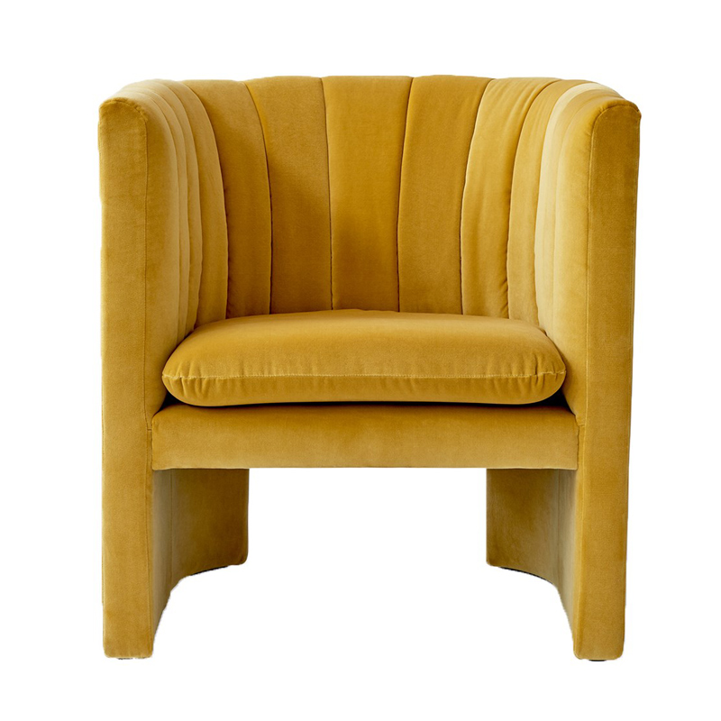 现货单双人个性姜黄色丝绒布艺咖啡厅休闲会所客厅整装扶手口音椅