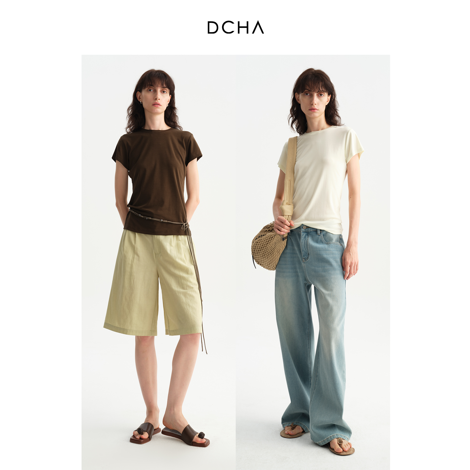 DCHA莱赛尔天丝经典百搭修身透气显瘦圆领T恤短袖