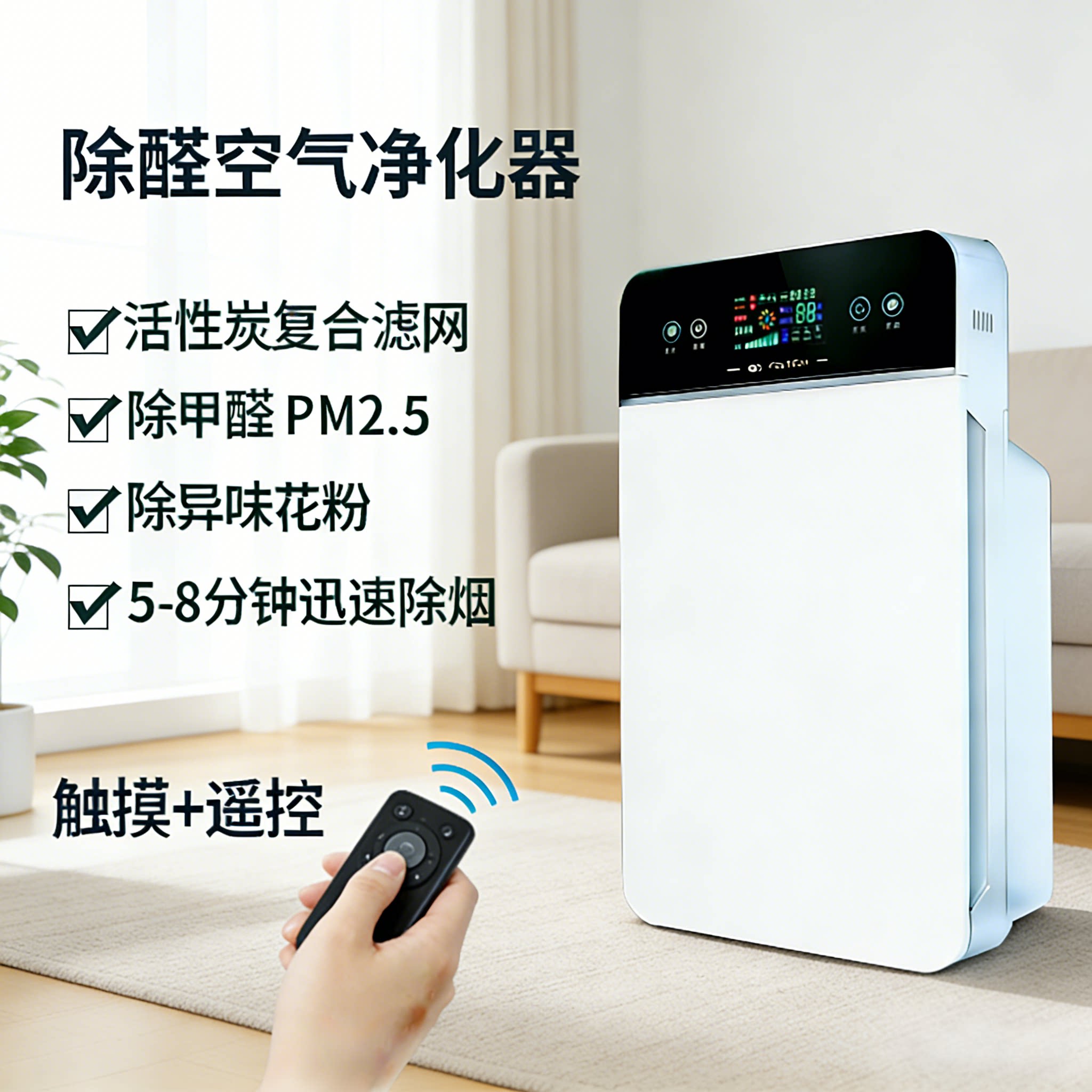 室内负离子全自动空气净化器家用除甲醛二手烟味灰尘房间清新机
