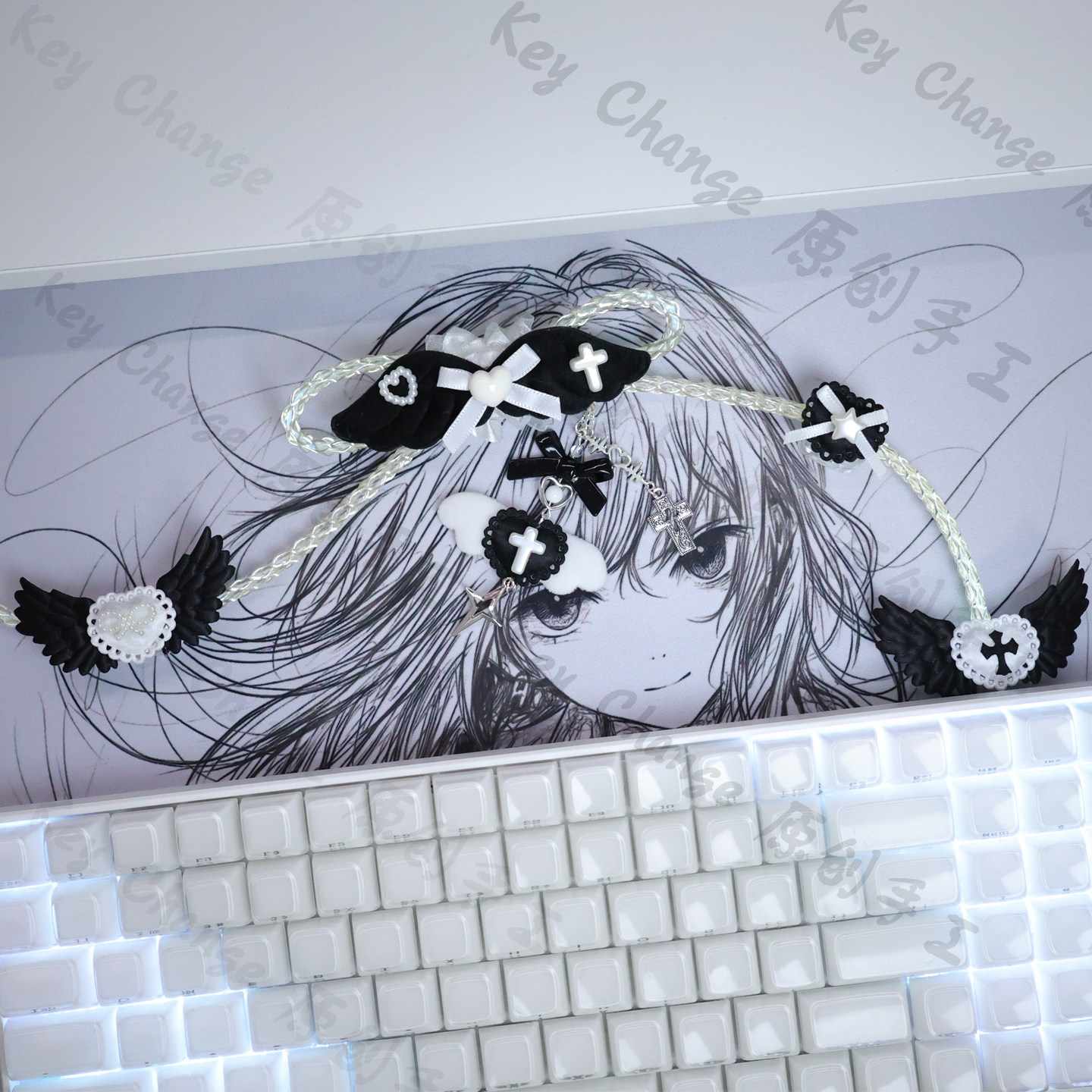 原创wooting小蜜蜂EV63键盘飘带黑白系发光8k磁轴68键盘数据线