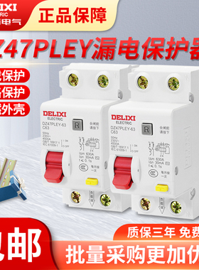 德力西DZ47PLEY断路器双进双出带漏电保空气开关2P家用总闸32A63A
