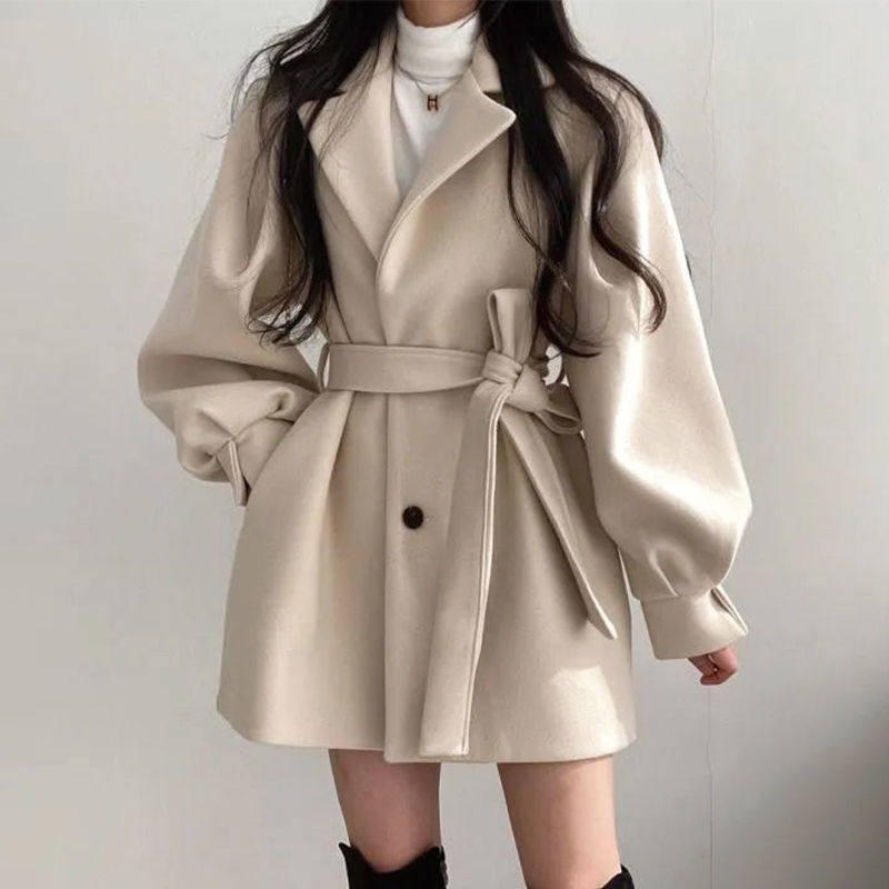 VO高级感小个子毛呢外套女装新款潮韩版宽松秋冬中长款妮子大衣