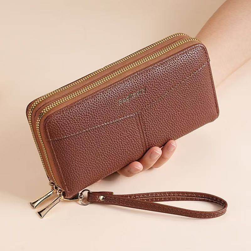 高档精致荔枝纹女士长款钱包时尚百搭手拿包大容量双拉链手机包包