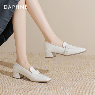 厚底一脚蹬单鞋 达芙妮Daphne 女2023新款 白色乐福鞋 英伦风小皮鞋