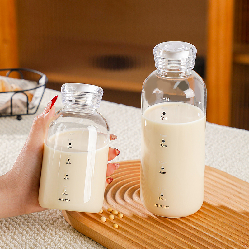 耐高温豆浆杯双盖时间刻度玻璃杯