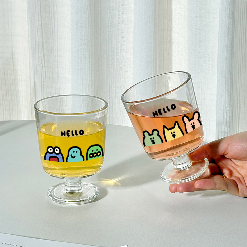 设计感光身高脚杯ins家用玻璃杯牛奶咖啡杯果汁杯气泡水杯饮料杯