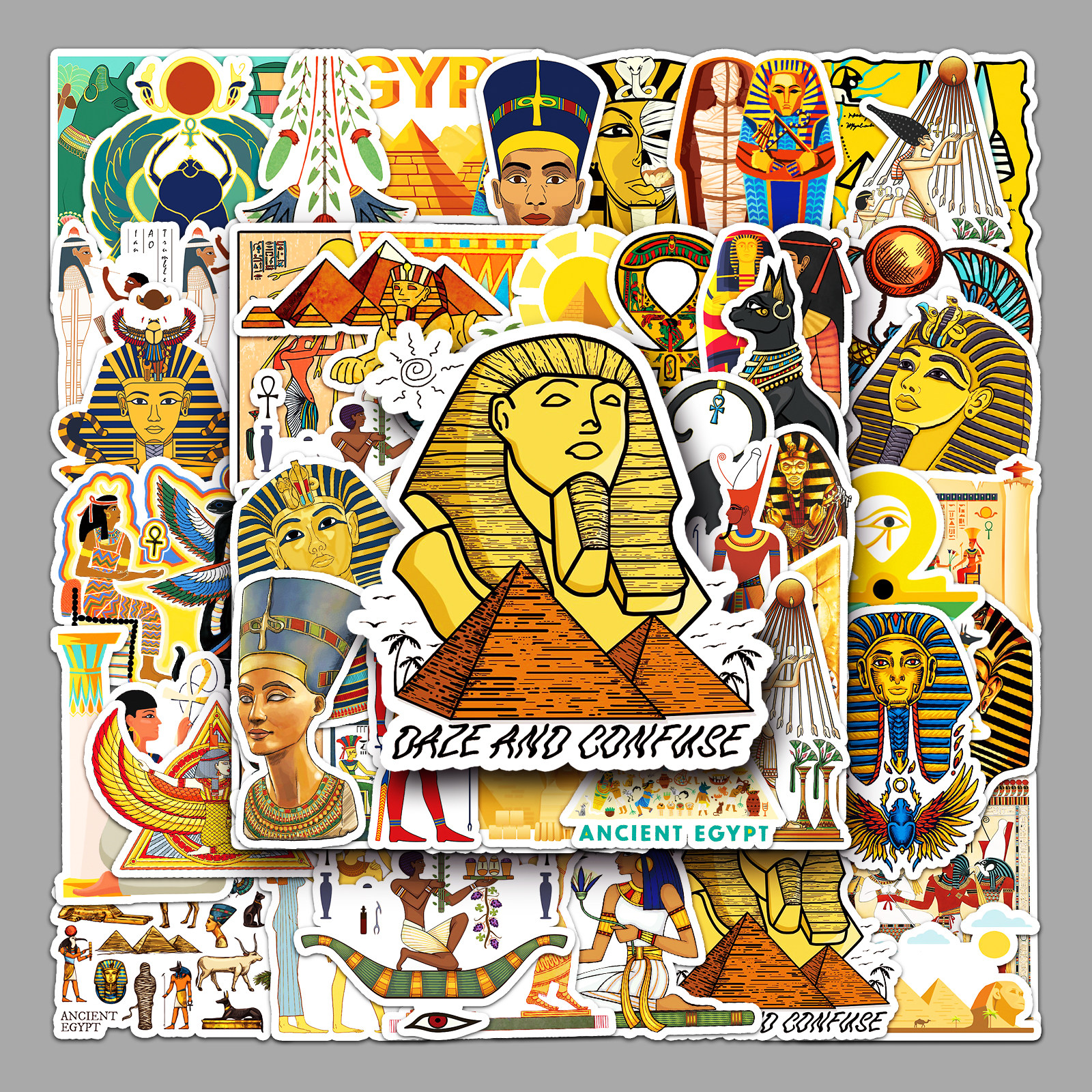 50张埃及贴纸汽车旅行箱笔记本装饰卡通建筑法老涂鸦防水创意贴画