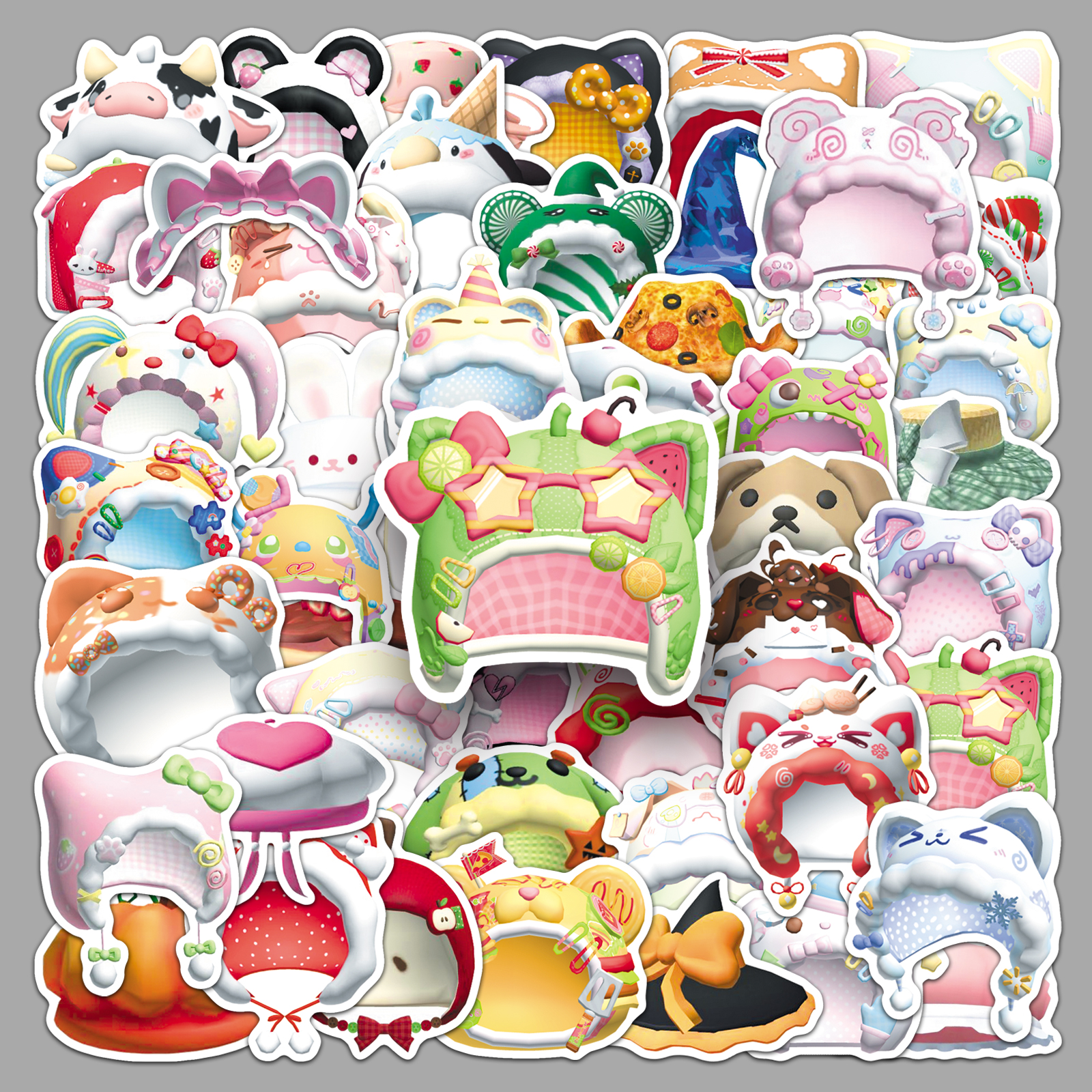 100张卡通可爱帽子贴纸少女心小图案手账素材平板咕卡不重复贴纸