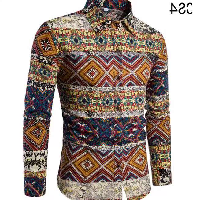 衬衫 Casual Mens Linen Shirt Long Sleeve Shirt Chinese Style