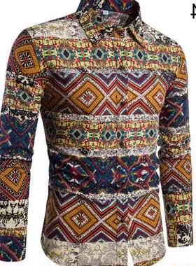 衬衫 Casual Mens Linen Shirt Long Sleeve Shirt Chinese Style