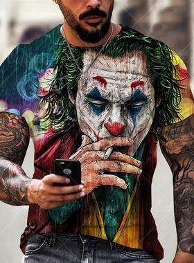 Joker Face 3D Print Men's T Shirt Clown Pattern Summ