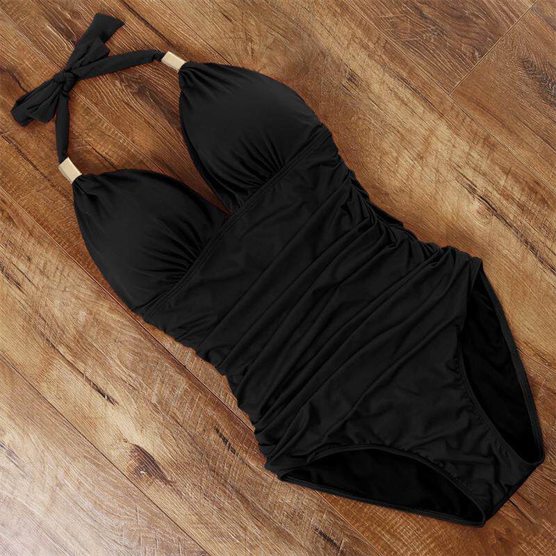 One Piece Tankini Plus Size Swimwear Women Black Halter Hot