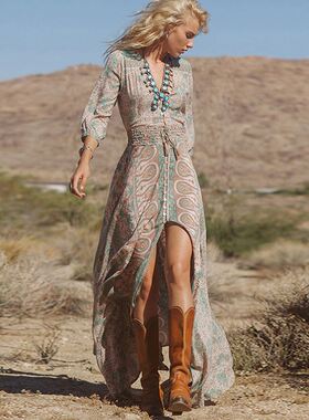 TEELYNN boho long dress Vintage 21 floral print Chiffon th