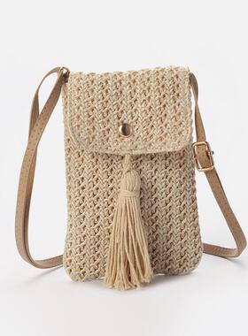 Women Straw Beach Bag Holiday Mobile Phone Shouder Bag Summe