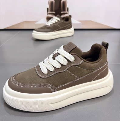 真皮男鞋2026春季单鞋厚底增高百搭学生运动休闲鞋复古板鞋皮鞋潮