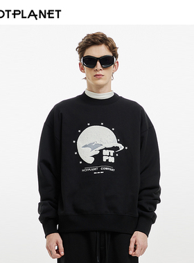 [明星同款]HOTPLANET男士女款卫衣秋季黑色潮牌美式小众重磅450g
