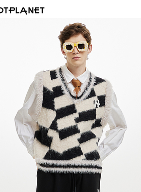 HOTPLANET毛衣男女v领黑色针织衫2025新款羊毛坎肩秋冬季背心马甲