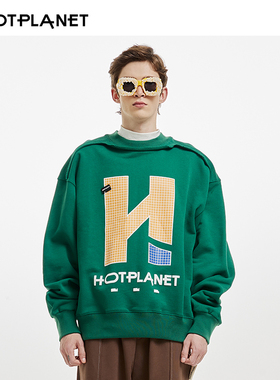 HOTPLANET卫衣男生款2025新款秋冬绿色潮牌加厚硬挺美式重磅550g