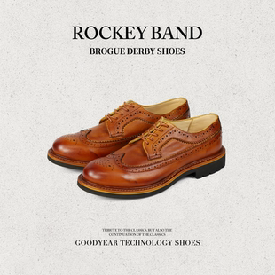 皮鞋 ROCKEY 商务高级感真皮高档布洛克雕花德比鞋 男正装 BAND皮鞋