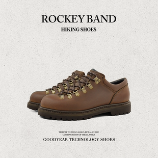 复古圆头鞋 ROCKEY BAND固特异深棕疯马头层牛皮圆头美拉德马丁鞋