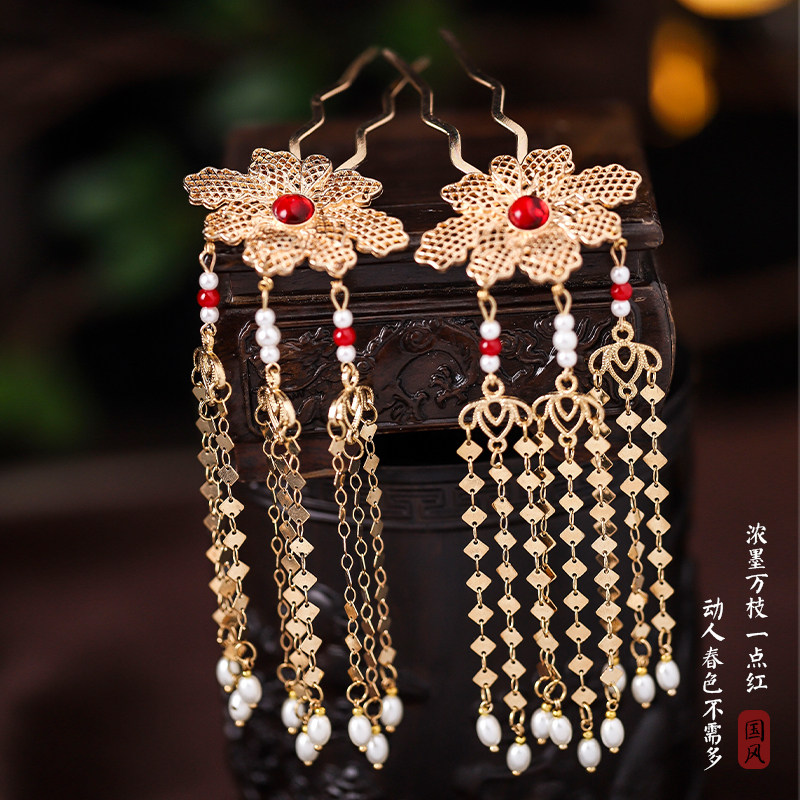 汉服古风插梳珍珠流苏发钗步摇古代发簪饰品发插古装发饰簪子配饰