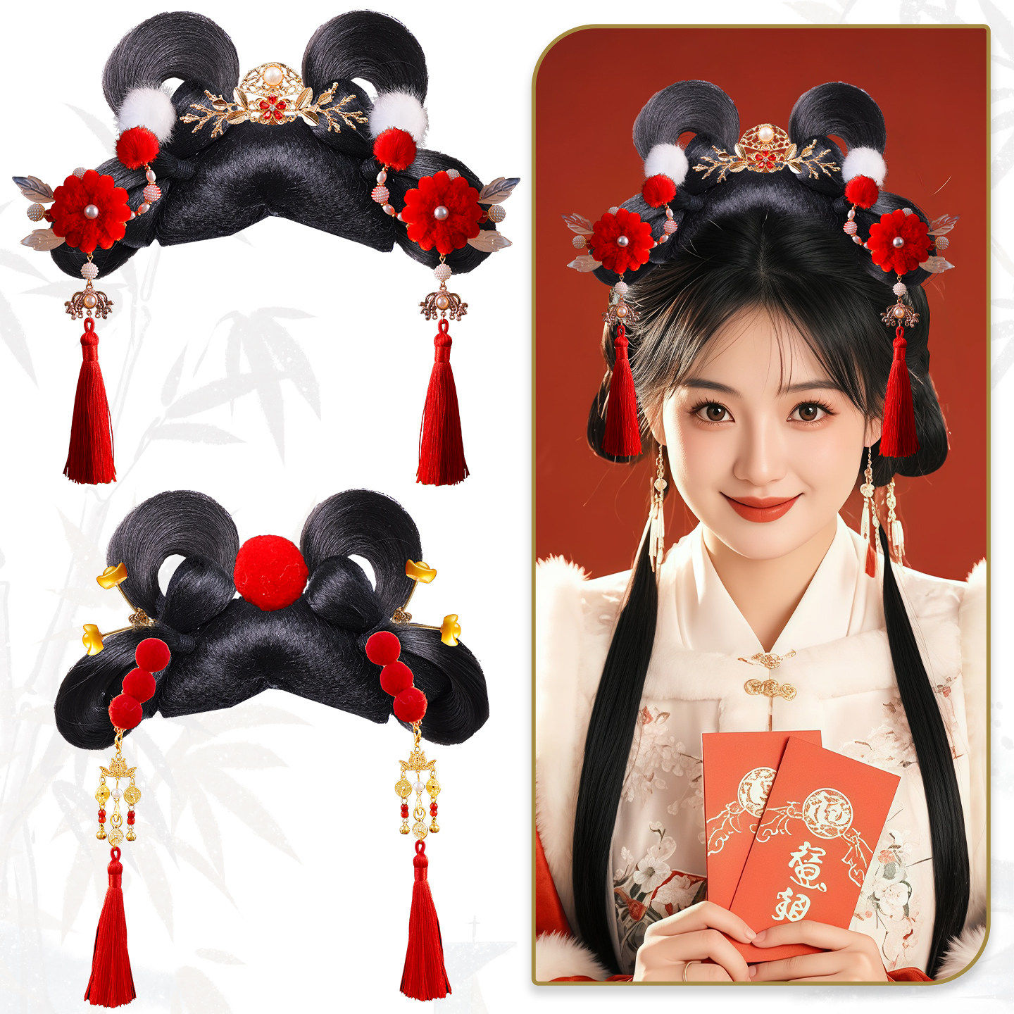 古风发髻假发包古装汉服造型甜美少女花朵果子流苏头饰演出假发,饰品/流行首饰/时尚饰品新,发饰,淘宝优惠券,粉丝福利购,淘宝优惠卷