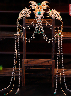 异域敦煌发饰超仙绿色蝴蝶发冠长流苏多层眉心坠百搭古风写真配饰