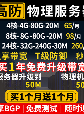 高防物理机租用T级防御i9游戏传奇E5云服务器独享掼蛋BGP秒解vps