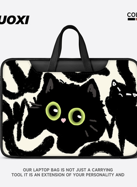 GUOXI黑色猫咪笔记本电脑包手提适用苹果macbook15点6寸小新air13.3华为matebook联想女14内胆包pro保护套