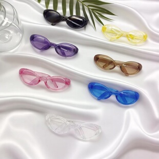 自嘲熊眼镜6.5cm小墨镜椭圆形猫眼眼镜可站立13厘米长高筒靴鞋子