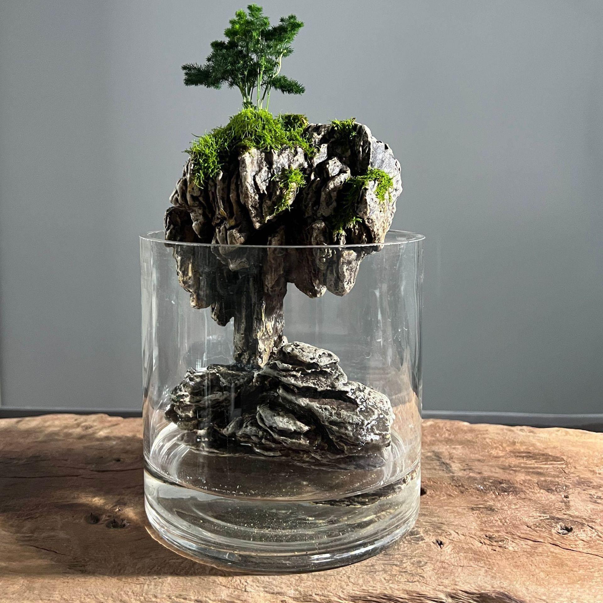 新中式陶瓷吸水石假山茶几盆栽盆景绿植室内桌面家居装饰庭院摆件