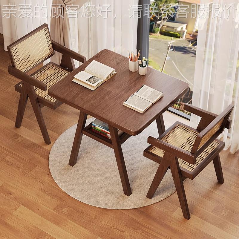 全实木餐饮用椅桌60CM橡胶木餐商代桌现简约家用阳台休闲MS-07桌